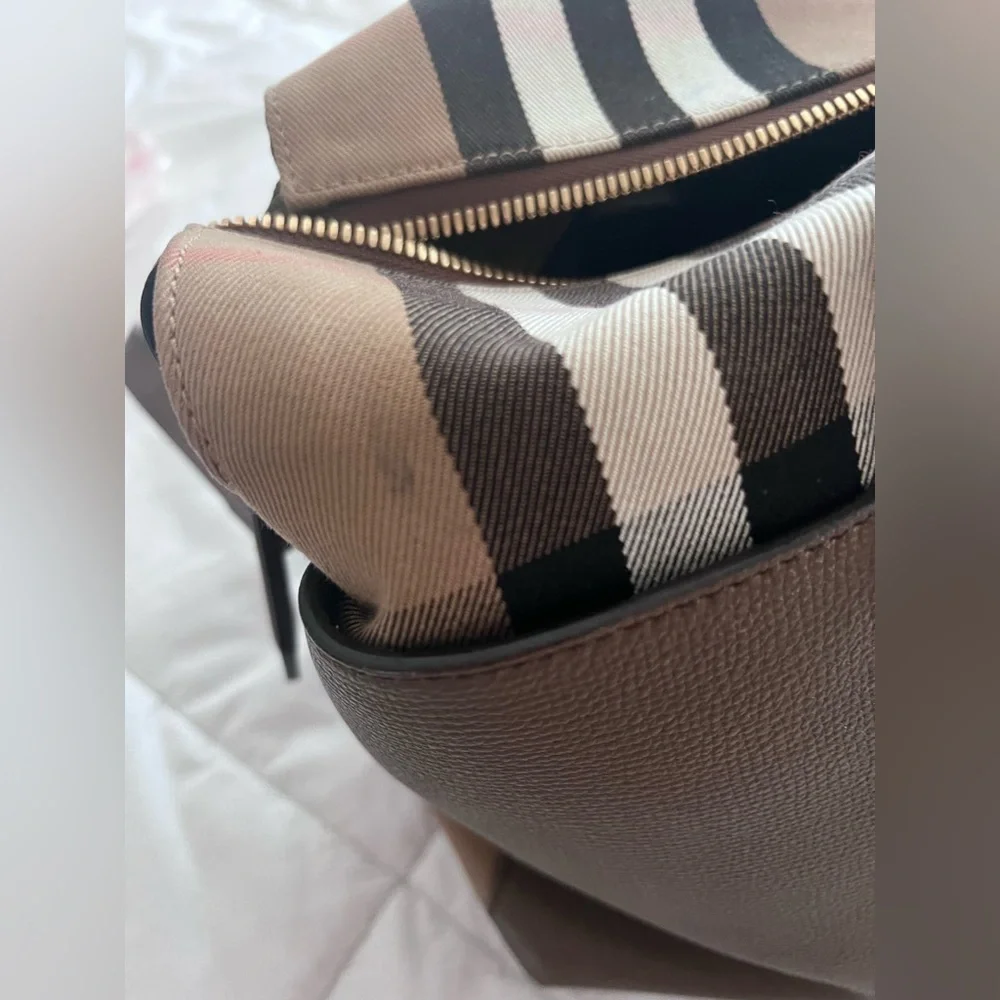 Burberry Brown Leather Tote with Classic Check Trim